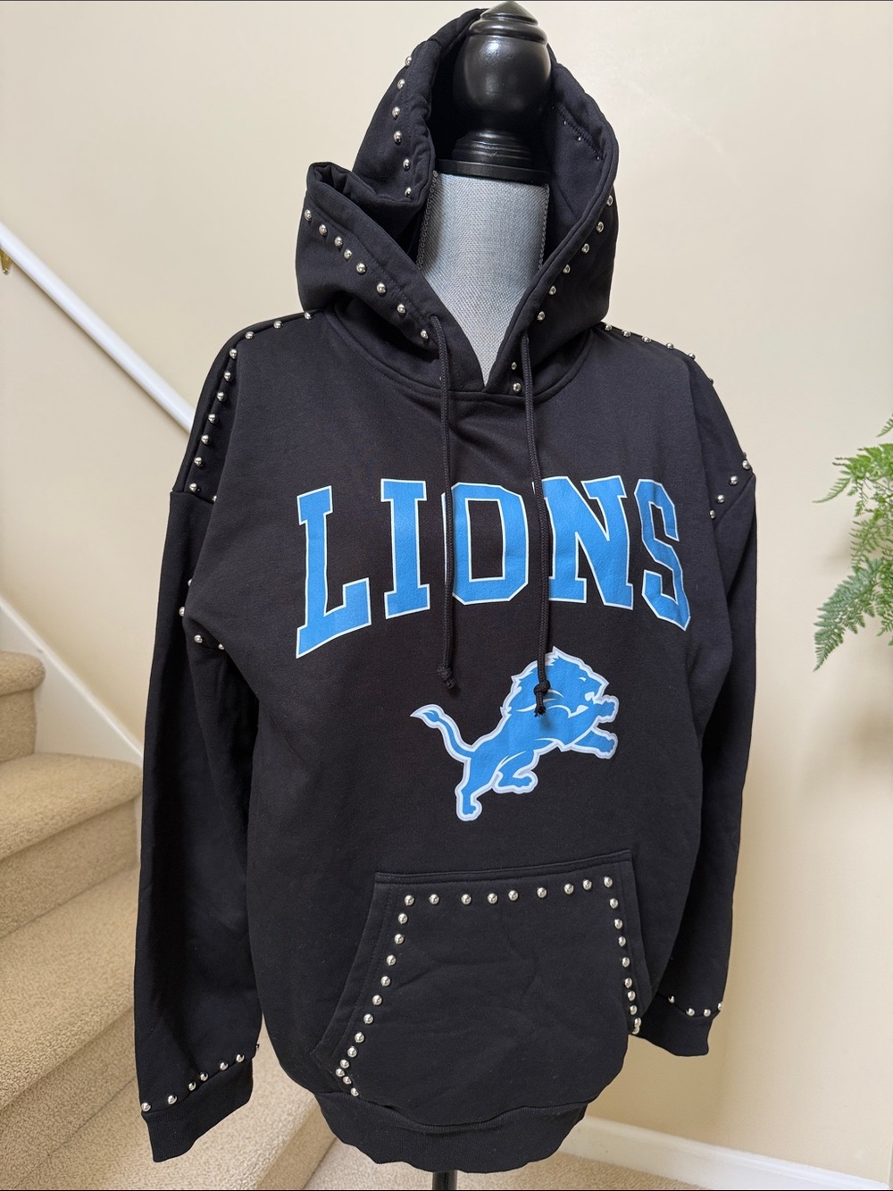 NFL Detroit Lions Logo Black Crewneck Studed Womens hoodie by Gameday Couture. L